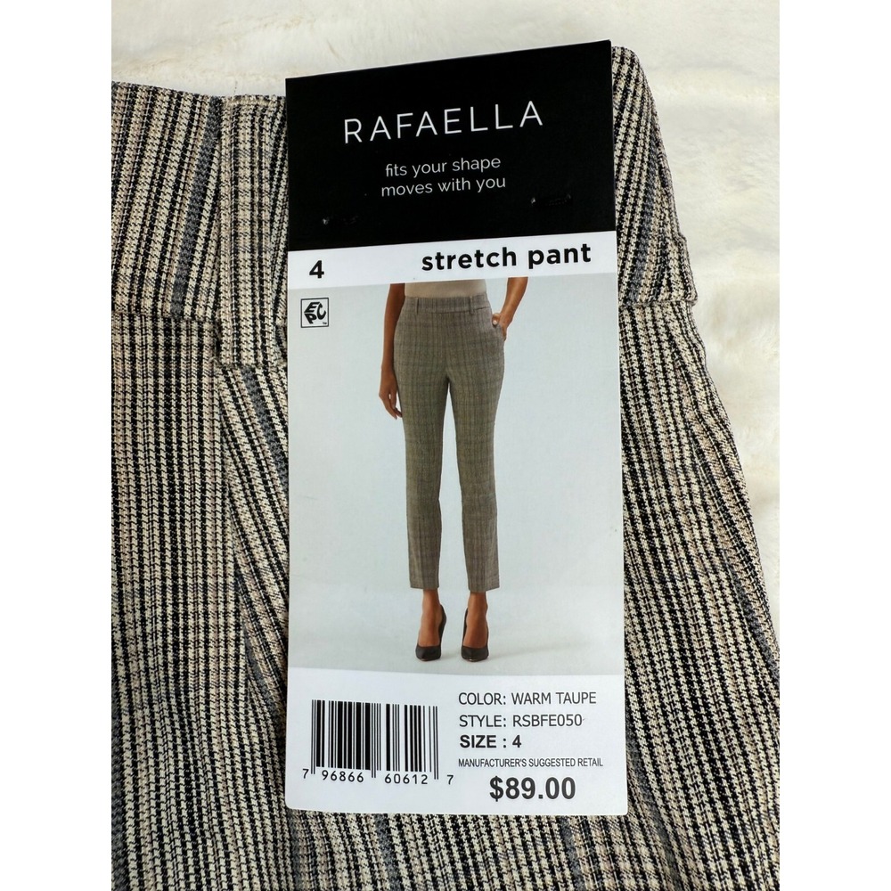Rafaella Pants Womens 4 Taupe Plaid Pull On Stretch Ankle Career Trousers Pocket - Picture 10 of 10